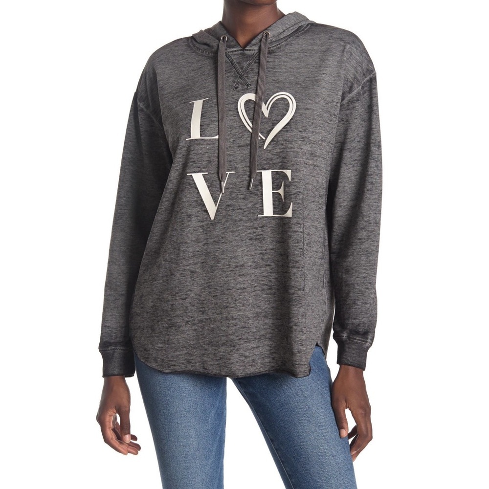 C&C California Ava Burn Wash Graphic Hoodie In Black Night Love Size S
